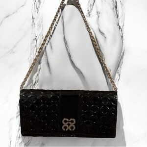 COACH Julia Charcoal Patent Leather Wallet Chain